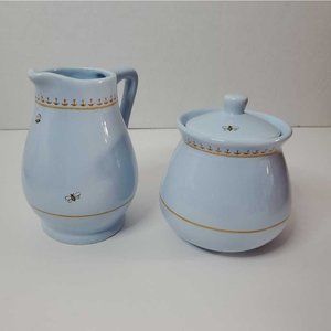 America Retold Beehive Collection Creamer and Sugar Bowl with Lid Light Blue